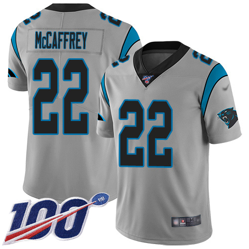 Carolina Panthers Limited Silver Youth Christian McCaffrey Jersey NFL Football 22 100th Season Inverted Legend